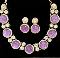 Beautiful Purple Round Chunky Diamante Crystal Necklace, Bracelet, Earrings set